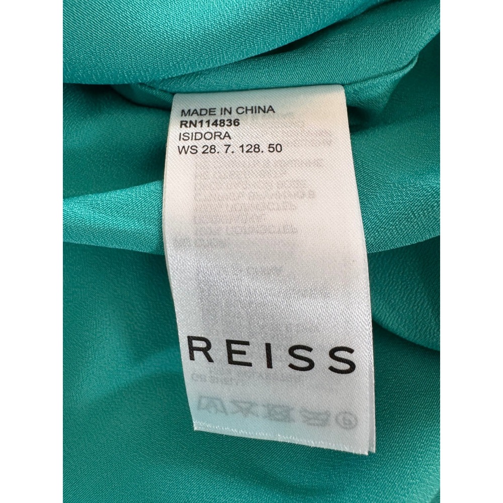 REISS Isidora Skirt Womens 6 Teal Green Accordion Pleated Satin Midi - Picture 8 of 9